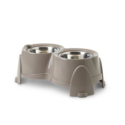 Savic Ergo Feeder warmgrijs, verhoogde voerbak met twee RVS bakken