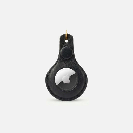 Leren AirTag-hanger voor halsband of sleutel – Noir