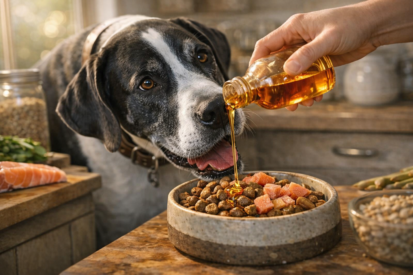 Omega 3 Olie voor Honden – Huid, Vacht & Gewrichtsondersteuning (Grote Rassen)